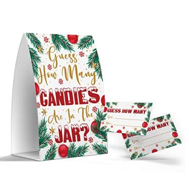 Imagem de Adivinhe quantos doces estão no pote - Jogo de adivinhação de doces, jogos de festa de Natal, decorações de Natal, 1 placa e 50 cartas de jogo, jogos de chá de bebê, festa de aniversário -CMGH003
