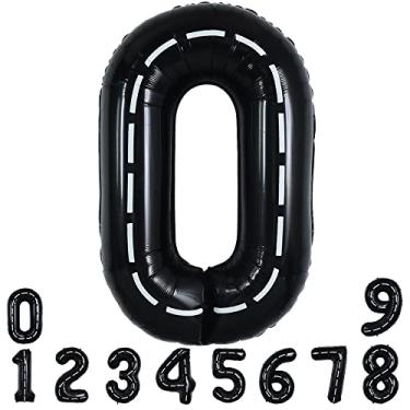 Imagem de TONIFUL Race Car Black Balloons Car Birthday Party Supplies,40 Inch Giant Jumbo Helium Foil Mylar Big Number 0 Digital 0 Balloons for Boys Monster Truck Jam Car Theme Party Decorations
