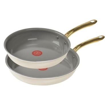 Imagem de T-Fal Preserve Frigideira antiaderente de cerâmica com 2 peças, 21,6 cm e 28 cm, segura para grelhar no forno até 176 °C, tecnologia InoCeram Glide, frigideira, frigideira, panelas e frigideiras, bege