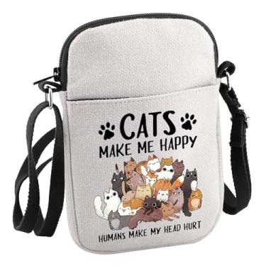 Imagem de Cat Lover Gift Cats Make Me Happy Humans Make My Head Hurt Bolsa tiracolo Presente temático de gato, Bolsa C Cats Make Me Happy