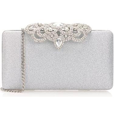 Imagem de Dexmay Bolsa clutch de strass com fecho de coroa de cristal feminina para noite bolsa de festa formal, Versão brilhante/prata, Medium