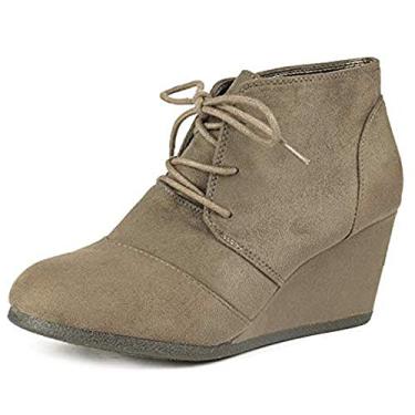 Imagem de Bota feminina casual de salto anabela cano baixo com cadarço Dream Pairs, Tomson-taupe, 8.5