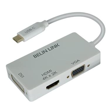 Imagem de BELIN LINK Adaptador USB C para HDMI DVI VGA, USB-C 3 em 1 para 4K HDMI, VGA, adaptador de vídeo DVI, conversor de vídeo multimonitor, conector para Mac Pro, MacBook Air, iPad Pro, XPS, etc. (C0301W)