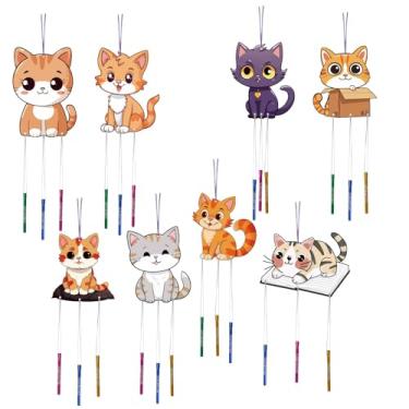Imagem de CRASPIRE Pacote com 16 kits de carrilhão de vento, faça você mesmo, faça seu próprio gato para colorir o sino de vento, artesanato de páscoa, de madeira, para atividades de artesanato, aniversário,