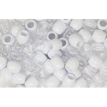 Imagem de KOKO Cerca de 60 peças 18 x 15 mm contas grandes premium de pônei, pulseira de contas legais para tranças de cabelo, artesanato infantil, tranças de plástico para meninas (branco e transparente), (BP-1310NEMK)