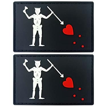 Imagem de JBCD Pacote com 2 emblemas de bandeira de pirata Edward Teach da barba negra, emblema tático de PVC, emblema de bandeira de borracha orgulho para mochila, chapéu, emblema militar da equipe