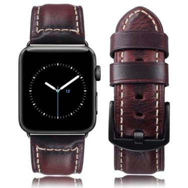 Imagem de Gitalian Pulseira de couro compatível com Apple Watch Ultra2/1 séries 9, 8, 7, 6, 5 e SE2 de 49 mm, 45 mm, 44 mm e 42 mm, vermelho escuro