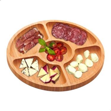 Imagem de Petisqueira Tabua Frios Bambu Ecologico Redonda 24,5cm Bandeja 5 Divis