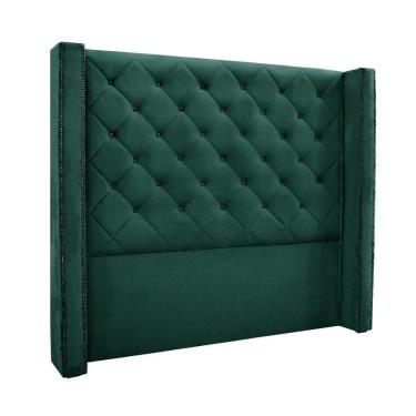 Imagem de Cabeceira Cama Box Queen 160cm e Recamier Vicenza Veludo S04 Cor Verde