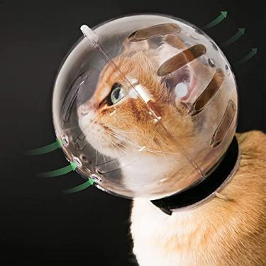 Imagem de Hoqqf Capacete de Gato Focinheira Transparente, Tamanho GG, Respirável, Ajustável, Evita Mordidas e Mastigar, Máscara de Bola de Gato, Resina, Unissex, Transparente, G
