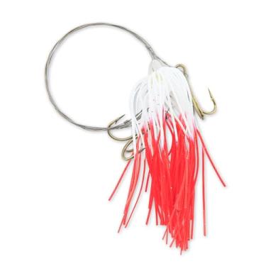 Imagem de C&H Lures, King Buster Kingfish Pro-Rig, cabeça de 1/226.8 g, saia de cauda de fogo branca/vermelha, dois ganchos de agudos nº 4 4X, giratório, fio de fio único de aço inoxidável, 9 m