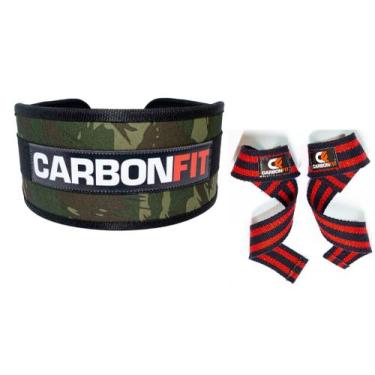 Imagem de Kit cinto fivela +01 par strap - carbonfit, Verde, Vermelhopreto, P