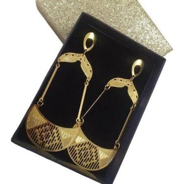 Imagem de Brinco Grande Arabesco Gota Folheado Ouro 18k Com Garantia - De Castro