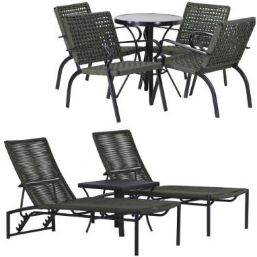 Imagem de 2 Espreguiçadeiras e Cadeiras e Mesa Corda Náutica Mesa Piscina Jardim