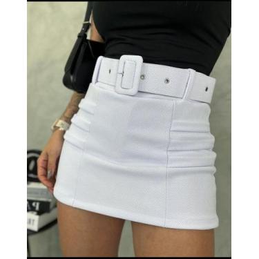 Imagem de Saia shorts feminina em malha pop com cinto - STILLOS MODAS, Branco, G
