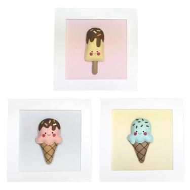 Imagem de Trio De Quadros Sorvetinhos Quarto Bebê Infantil Menina - Potinho de M