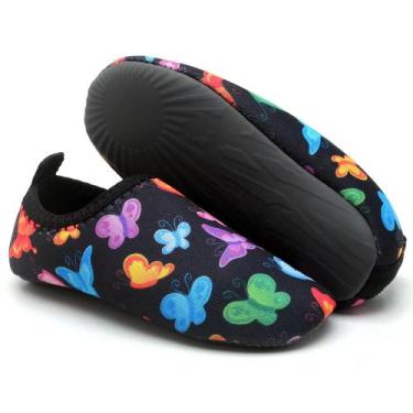Imagem de Sapatilha Infantil Antiderrapante Neoprene Menina Rosa Borboletas - Ac