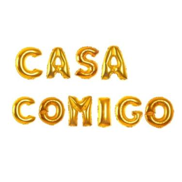 Imagem de Pedido Casamente Casa Comigo Letra Metalizada Dourada 40 cm  - GabiJov