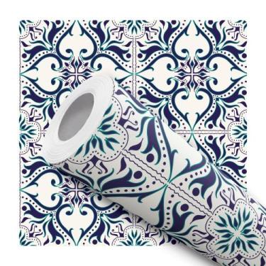 Imagem de Papel de Parede Adesivo Azulejo Português Azul Turquesa Moderno Quarto