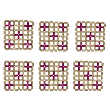 Imagem de Descanso de Panela de Bambu Apoio 6 Peças Vermelho Quadrado  - RT