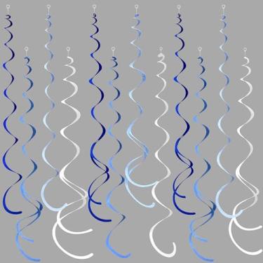Imagem de pinkblume 36 Peças Decorações De Redemoinho Penduradas Azuis Ombre Azul Royal Branco Feltro Redemoinho Streamer Espiral Teto Guirlanda Para Aniversário Casamento Chá De Bebê Formatura Sob O Mar Náuti
