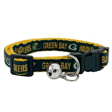 Imagem de Coleira de gato NFL Green Bay Packers Coleira de gato de cetim para cães e gatos. Uma coleira de gato brilhante e colorida com pingente de sino