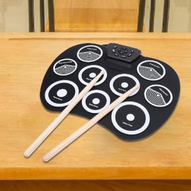 Imagem de Roll Up Drum Practice Pad, Conjunto Bateria Eletrônica Com 9 Almofadas Prática e Alto-falante, 3,5 Mm Jack Silicone 7 Tons 10 Ritmos 10 Músicas Demonstração Roll Up Drum Pad
