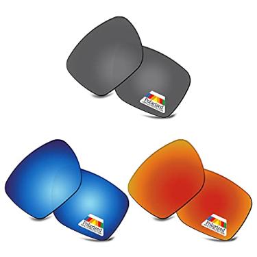 Imagem de Bwake Lentes de reposição para óculos de sol Oakley Sylas OO9448 57 mm / Sylas XL OO9448 60 mm polarizadas, Preto + azul + vermelho fogo, Sylas