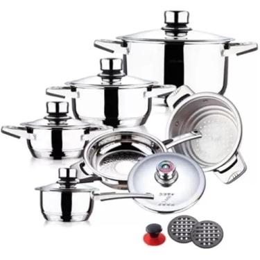 Imagem de Jogo De Panelas Alemãs de Aço Cirurgico Inox 19 Peças