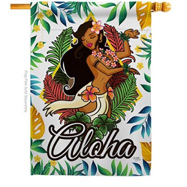Imagem de Breeze Decor H106083-BO Hula Girl Summer Fun in The Sun Bandeira de casa vertical decorativa, 71 x 101 cm, multicolorido