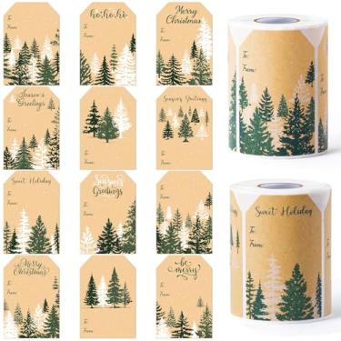 Imagem de Haooryx 600 peças de etiquetas de embrulho de presente com tema de árvore de Natal, 12 designs de papel kraft autoadesivo de Natal, adesivo de etiqueta de nome de embrulho para decoração de cartão de