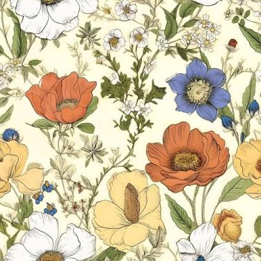 Imagem de Laatse Papel de Parede Floral Vintage, Descascável e Colante, Flores Amarelas/Laranjas Desabrochando, Botânico, Autoadesivo à Prova D'água, Removível para Paredes de Quarto, Prateleiras, Mesa