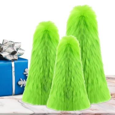 Imagem de Árvore de Natal caprichosa, pelúcias de Natal | 3X árvore de Natal peluda verde limão | Centros de mesa, decoração de mesa, travesseiro caprichoso, decorações de natal de pelúcia para janela