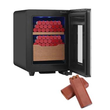 Imagem de Umidificadores de charuto 8L com resfriamento e aquecimento, caixa de umidificador refrigerador elétrico com prateleiras de gaveta de madeira de cedro espanhol, sistema de controle de temperatura