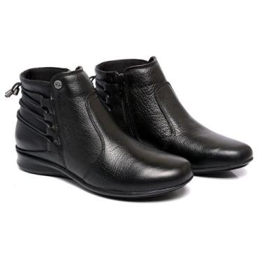 Imagem de Bota Feminino De Couro Moda Inverno Sola Rasteira Confortável Detalhes