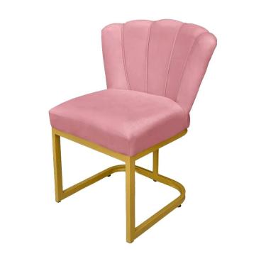 Imagem de Cadeira Pétala Base de Ferro Dourada Veludo Rosa - Vallisa Decor