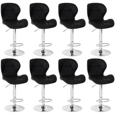 Imagem de Kit 08 Banquetas Slim Estofada Giratória Com Regulagem De Altura - Preto