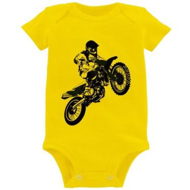 Imagem de Body Bebê Motocross Jump Azul - Foca na Moda, Amarelo, G
