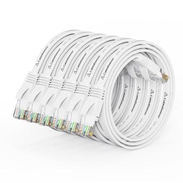 Imagem de Cabo Ethernet Cat 6 de 1,5 m, pacote com 6, cabo de rede de internet plana - cabo de patch Ethernet Cat6 - cabo de computador branco com conectores RJ45 Snagless