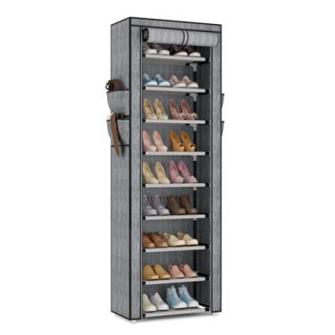 Imagem de VILICK Sapateira com capa organizadora estreita com 4 bolsos laterais 10 camadas de altura para armazenamento de sapatos, comporta 18 a 22 pares de sapateiras e botas para armário, impressão