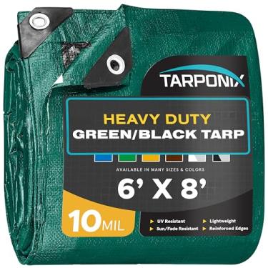 Imagem de Tarponix Lona resistente de dupla face de 1,8 m x 2,3 m – Capa verde e preta resistente a rasgos de 10 mil com bordas reforçadas e ilhós antiferrugem