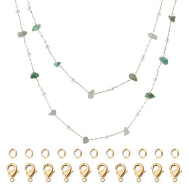 Imagem de 1M Natural Verde Aventurina Chip Pedra frisada Cristal Soldado Corrente de Pérola Falsa com 20 Fechos Lagosta 20 Pçs Anéis de Salto para Colar DIY Pulseira Fabricação de Joias