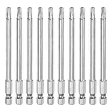 Imagem de HARFINGTON 10 peças T25 Bit Torx de segurança 1/10.2 cm haste sextavada 10 cm de comprimento S2 aço magnético resistente à adulteração, chave de fenda Torx cabeça Torx com furo para brocas de chave de
