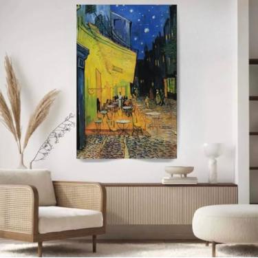 Imagem de Quadro Van Gogh Terraço Café 100x70 Sala Decorativo Grande Cor Colorido Armação Borda Infinita