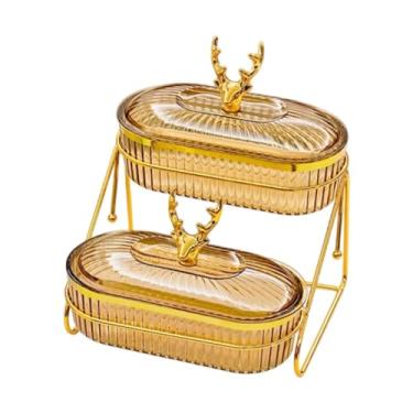 Imagem de SiaBiced Bandeja de frutas secas, lanches prato, com organizador de rack que serve bandeja nórdica elegante para aperitivos doces biscoitos porcas cozinha, Âmbar, 2 Camadas