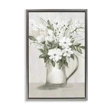 Imagem de Stupell Industries Tela emoldurada Country Pitcher Bouquet Gray Floater Design de arte de parede por Marilyn Dunlap, 21 x 31