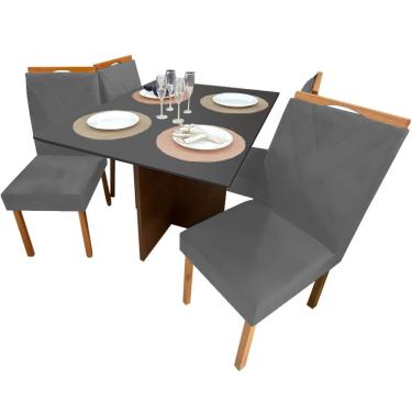 Imagem de Mesa de Jantar Helo 120x90cm em Veludo com 4 Cadeiras California Poliman Cor Grafite com Assento Grafite