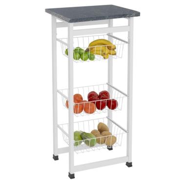 Imagem de Fruteira Cozinha Aço Granito Chão 3 Cestos Bebedouro Branca