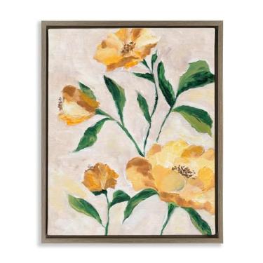 Imagem de Stupell Industries Arte de parede em tela emoldurada com flores de camélia amarela marrom flutuante por Nikita Jariwala, 43 x 53 cm