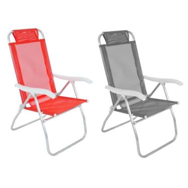 Imagem de Kit 2 Cadeira De Praia Reclinável Sannet 4 Posições Alumínio Camping Piscina Vermelha Cinza - Belfix - CinzaVermelho